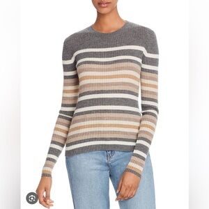 Theory 100% Cashmere Knit Ribbed Mixed Stripe Crewneck Regal Sweater Large
